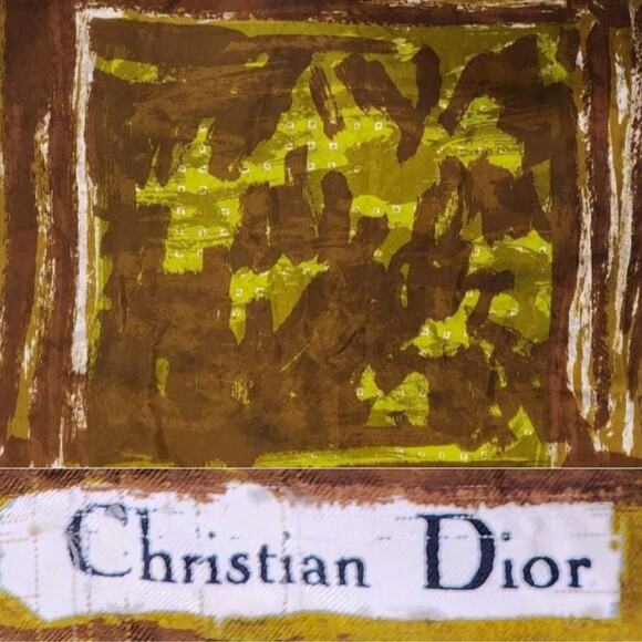 CHRISTIAN DIOR Silk Scarf Timeless Abstract Shades of Green Vintage Retro Glam